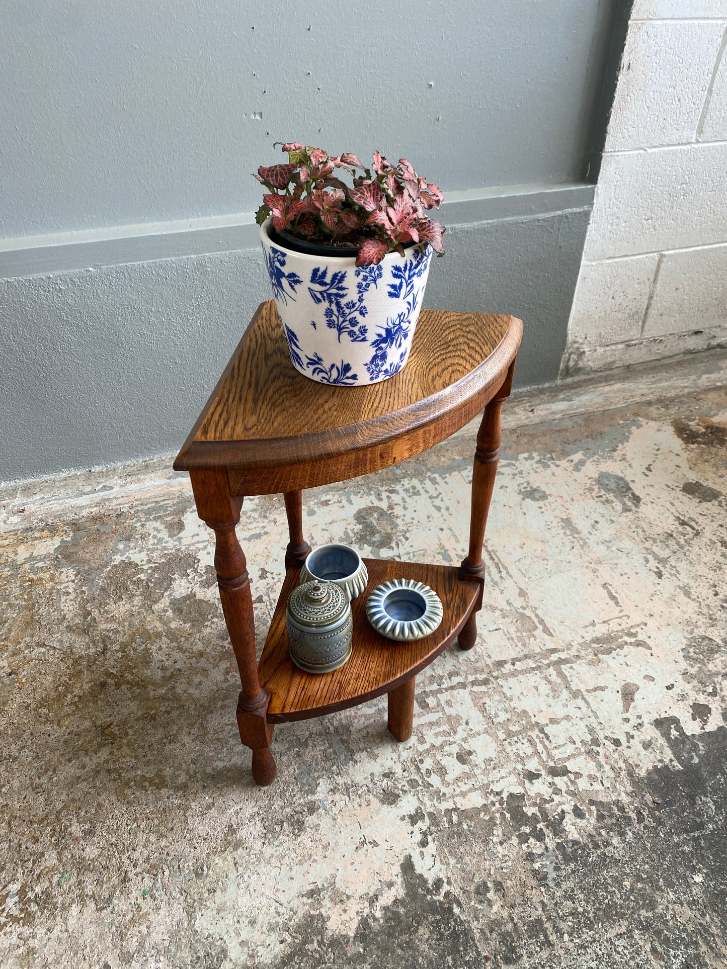 Vintage Solid Oak Quarter Plant Stand