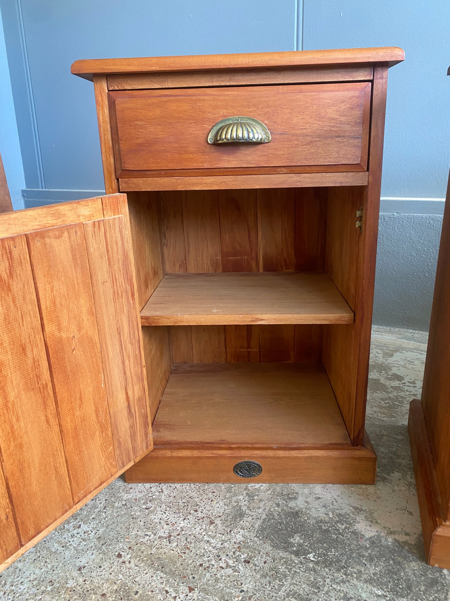Vintage Solid Rimu Bedside Tables Pair