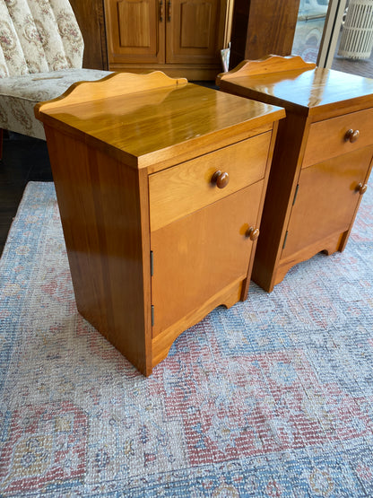 Vintage Solid Rimu Bedside Tables (Pair)