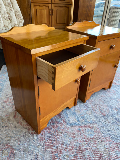Vintage Solid Rimu Bedside Tables (Pair)