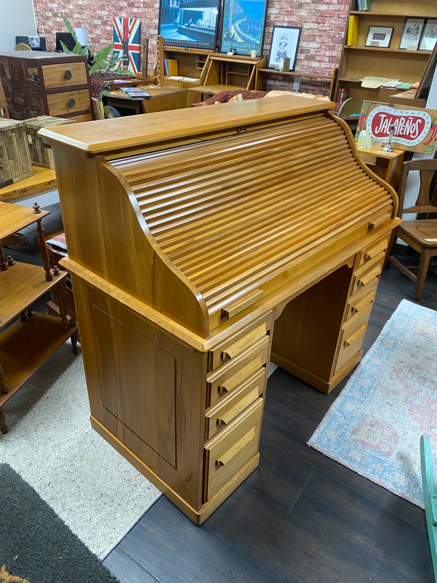 Vintage Solid Rimu Tambour Bureau