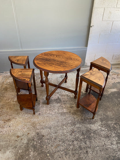 Vintage Solid Tiger Oak Nest of Tables