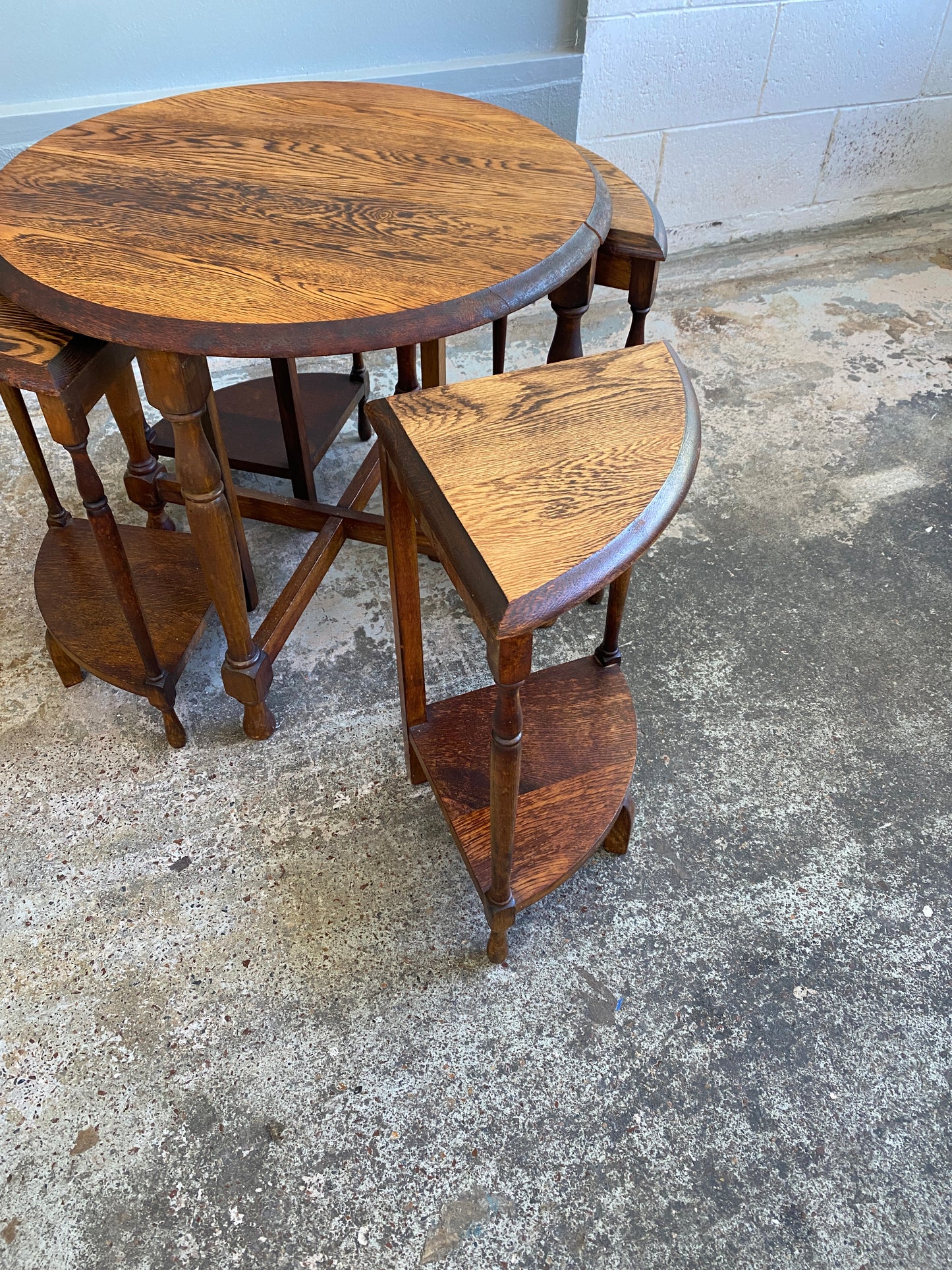 Vintage Solid Tiger Oak Nest of Tables