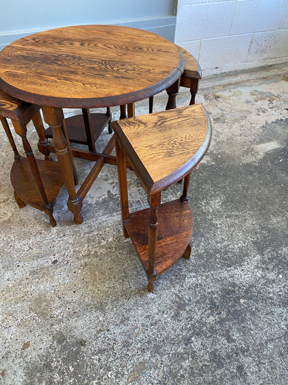Vintage Solid Tiger Oak Nest of Tables