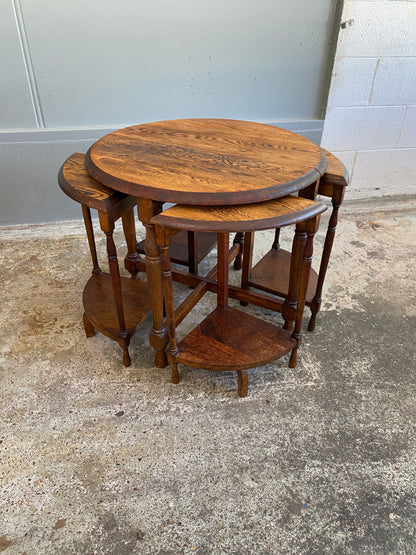 Vintage Solid Tiger Oak Nest of Tables
