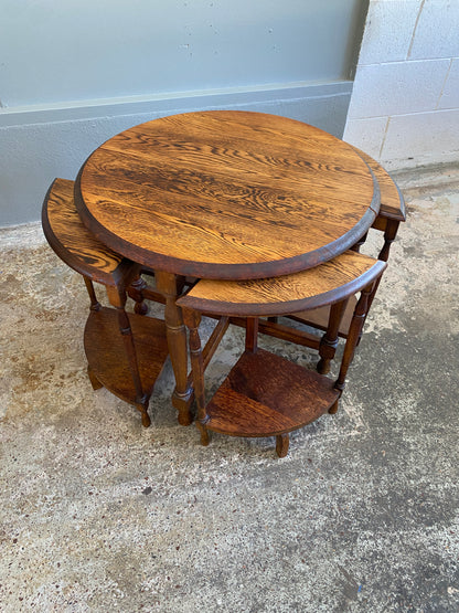 Vintage Solid Tiger Oak Nest of Tables
