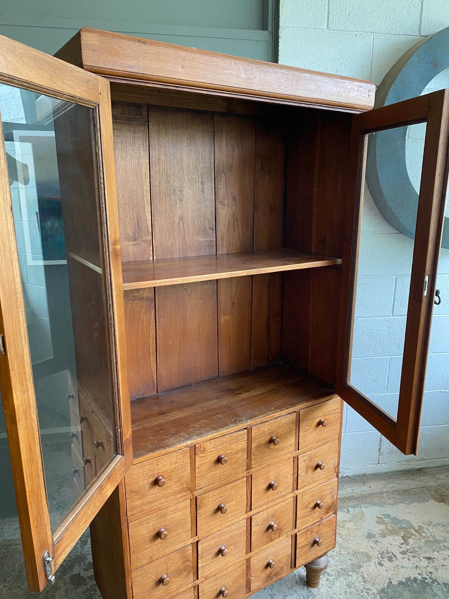 Vintage Teak Apothecary Style Cabinet 16 Drawer