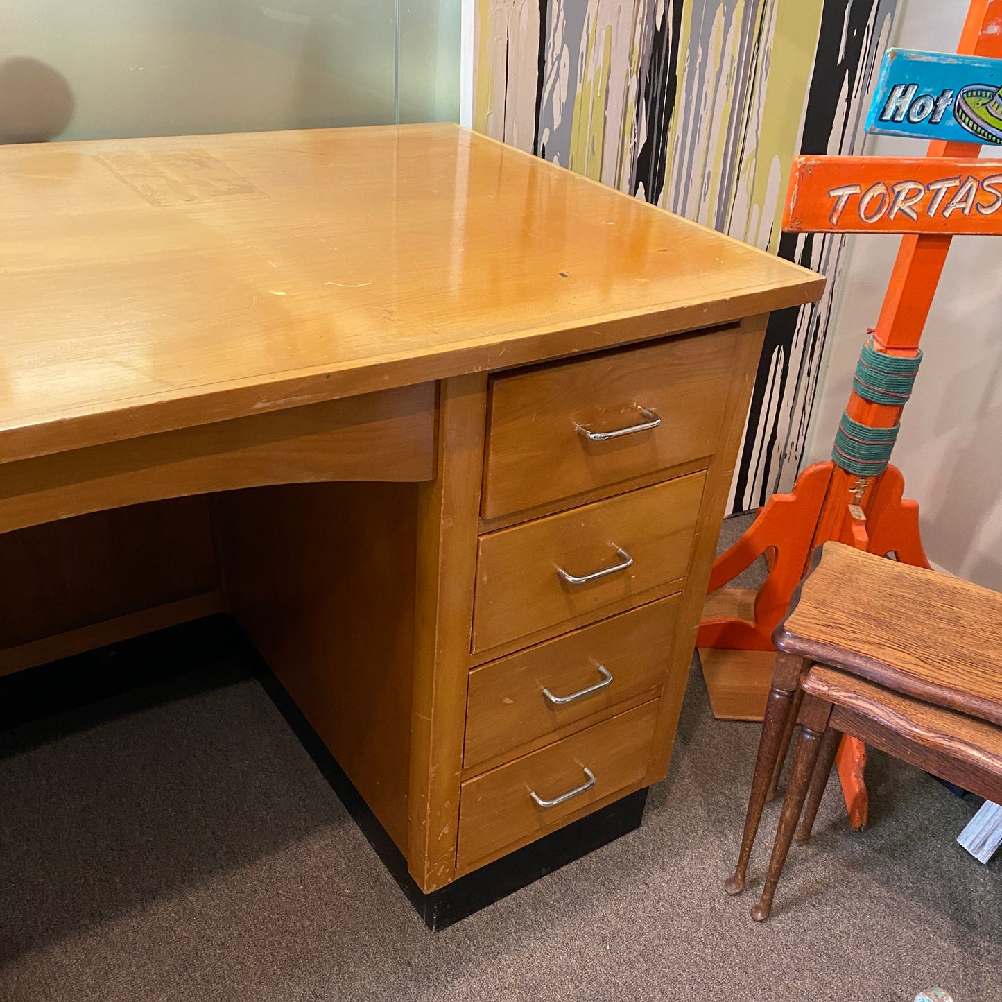 Vintage Wooden Teachers Desk