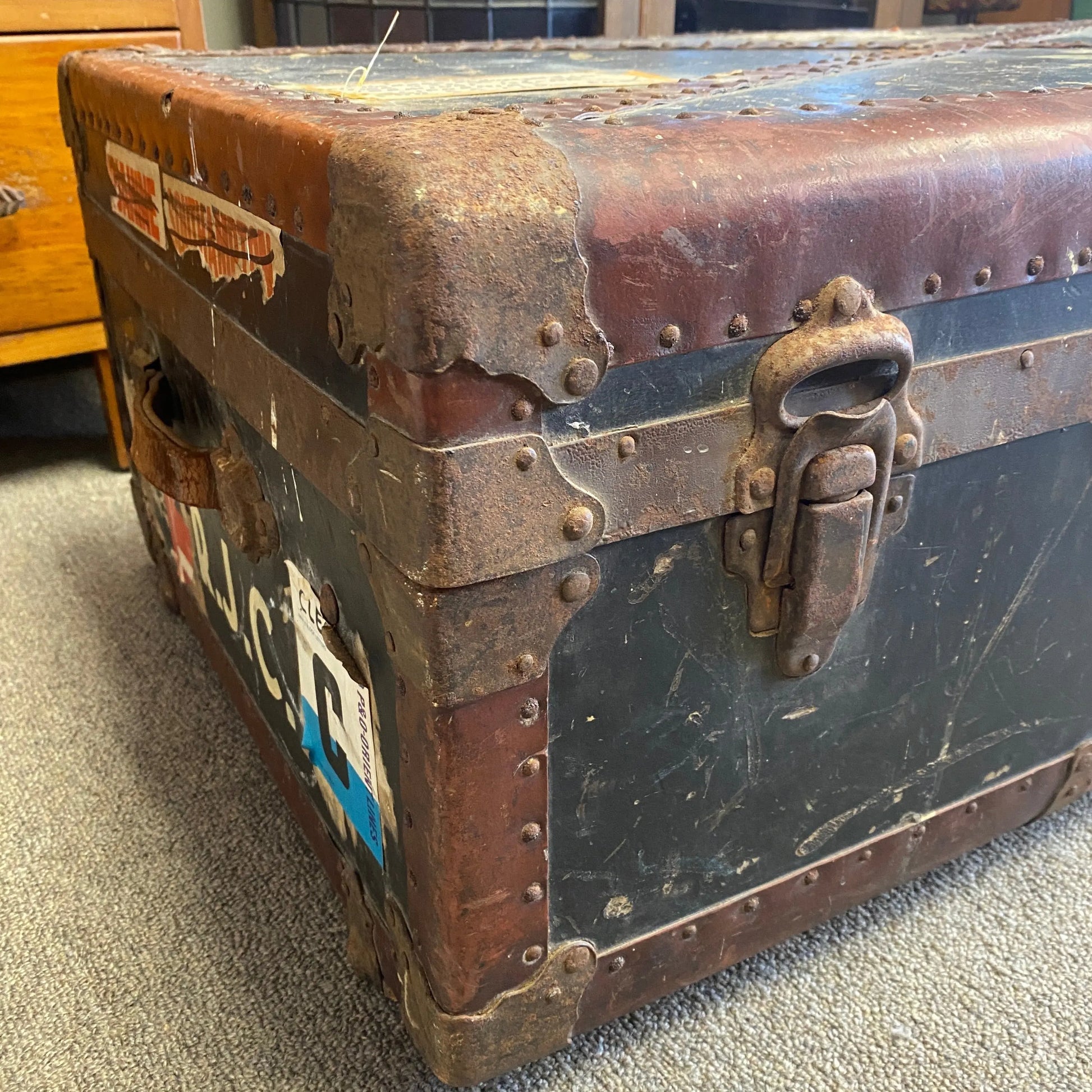 Wood/Leather & Brass Mid-Century Trunk - Plots & Pickles