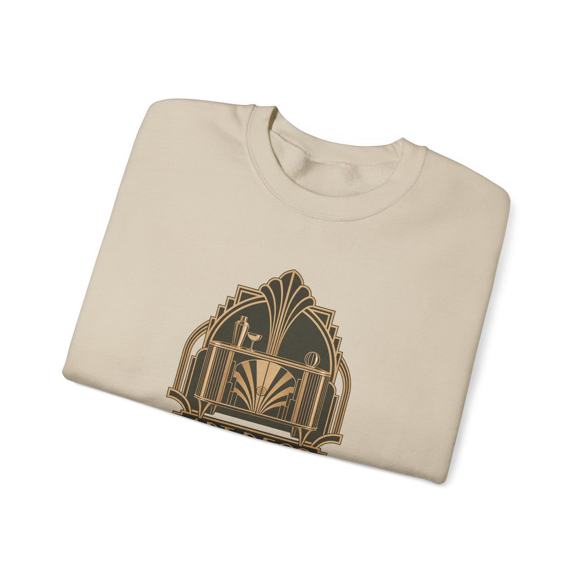 Art Deco Club Crewneck Sweatshirt in Sand, folded view