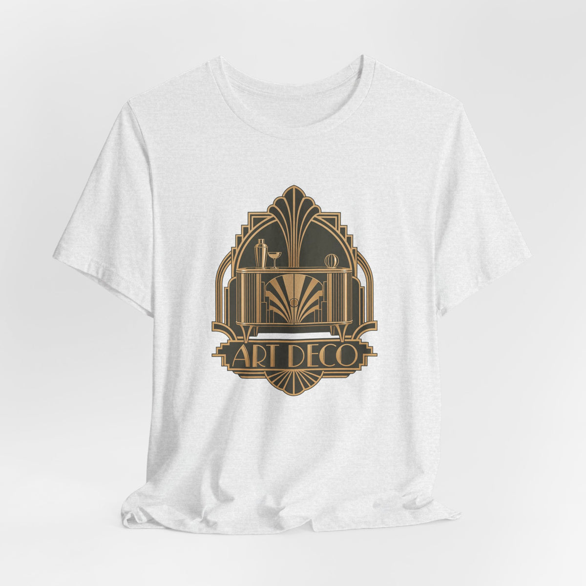 Art Deco Club vintage furniture lover tee in Ash, lifestyle shot