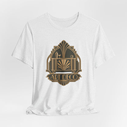 Art Deco Club vintage furniture lover tee in Ash, lifestyle shot