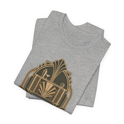 Art Deco Club vintage furniture lover tee in Athletic Heather, folded