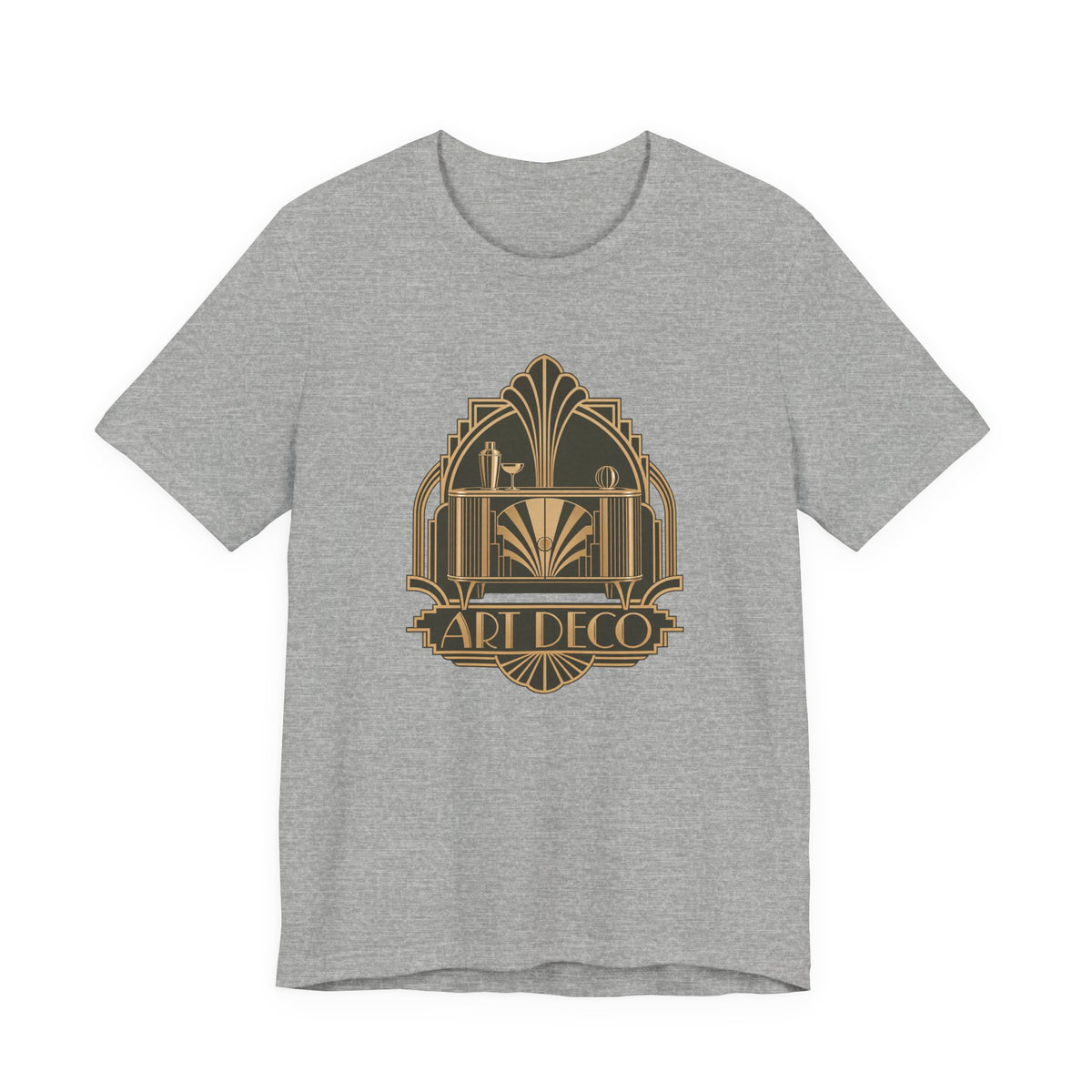 Art Deco Club vintage furniture lover tee in Athletic Heather, front view