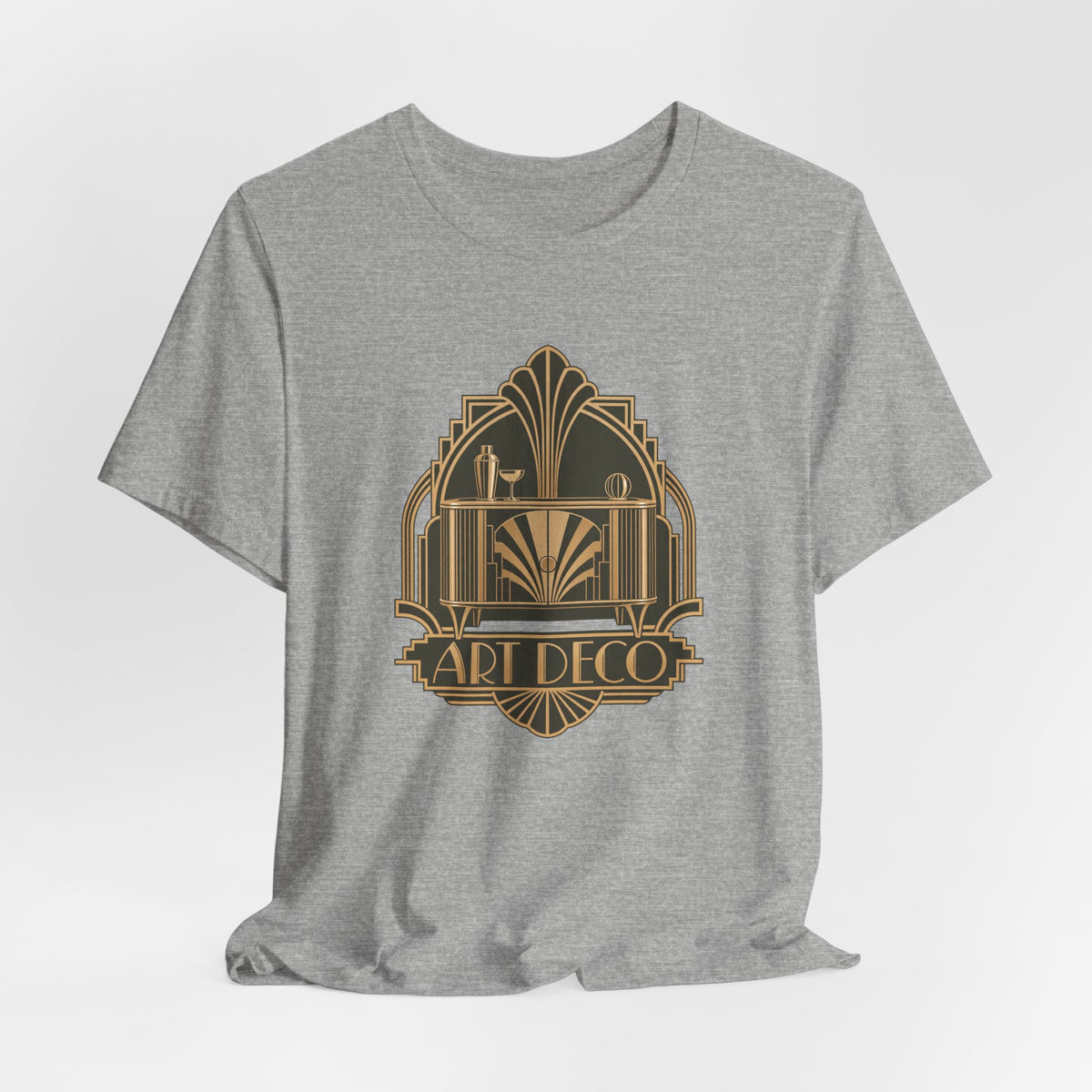 Art Deco Club vintage furniture lover tee in Athletic Heather, lifestyle shot