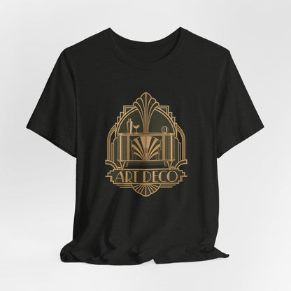 Art Deco Club vintage furniture lover tee in Black Heather, lifestyle shot