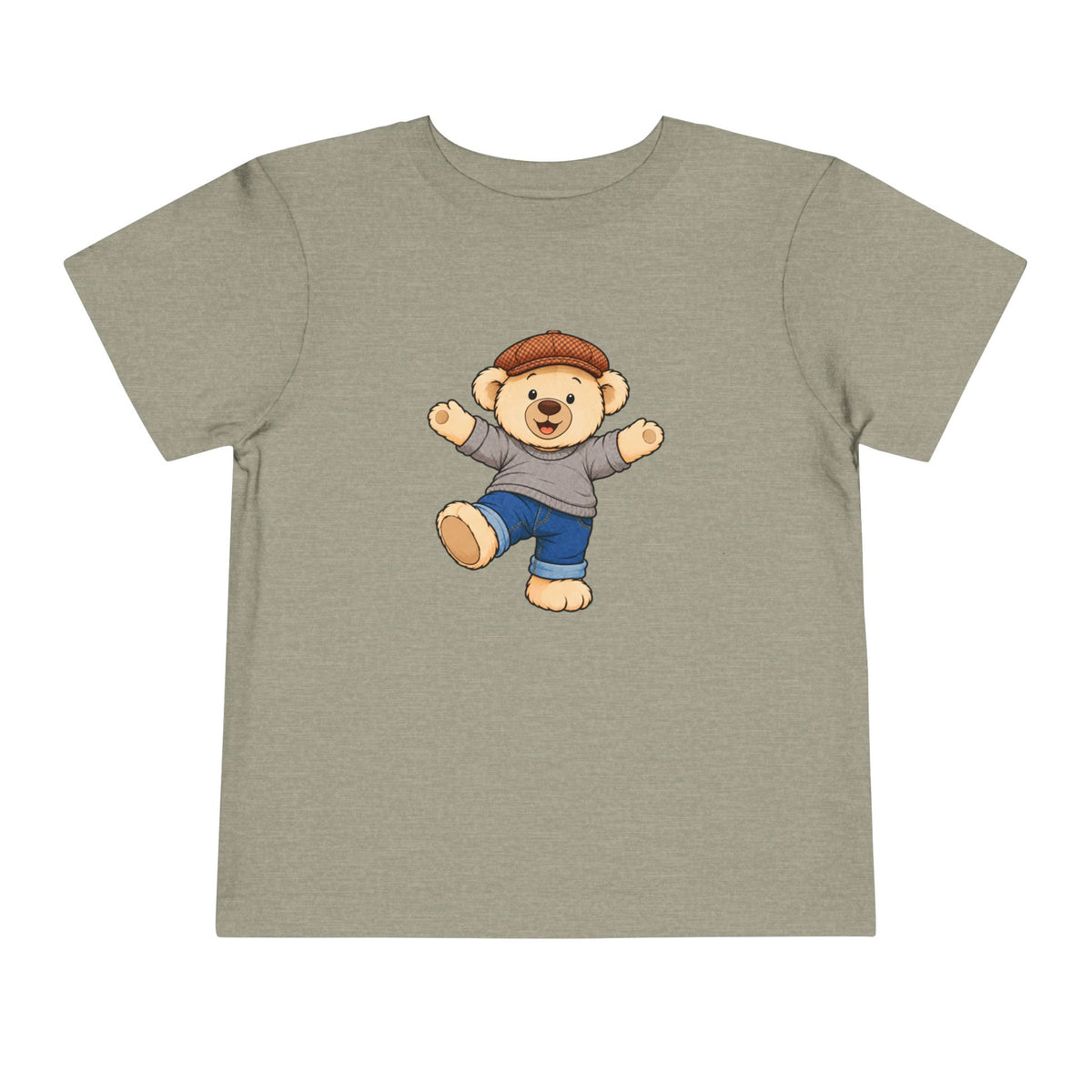 Big Hug Pickles toddler tee in Heather Stone, front view