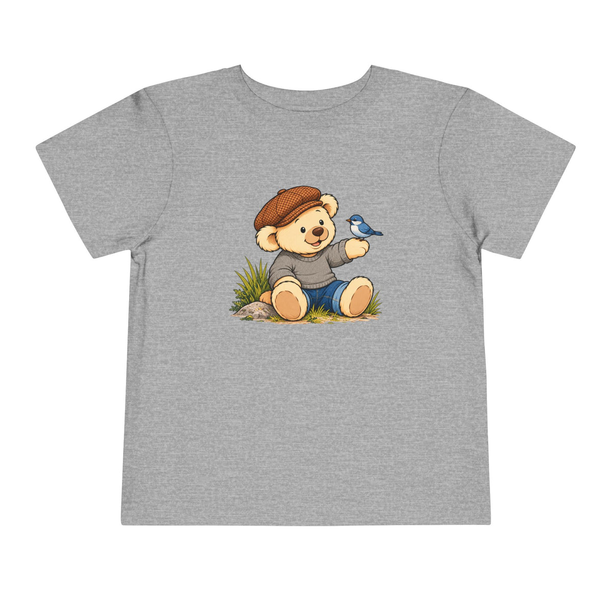 Blue Bird Pickles toddler tee in Athletic Heather, front view