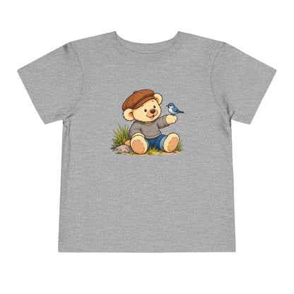 Blue Bird Pickles toddler tee in Athletic Heather, front view