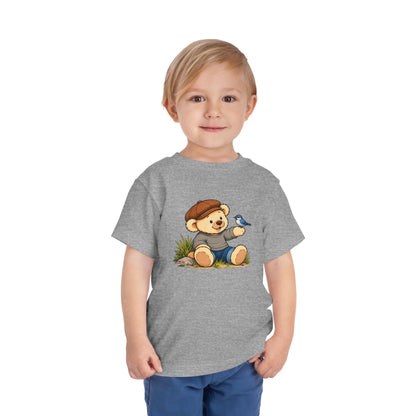 Blue Bird Pickles toddler tee in Athletic Heather, worn by a toddler