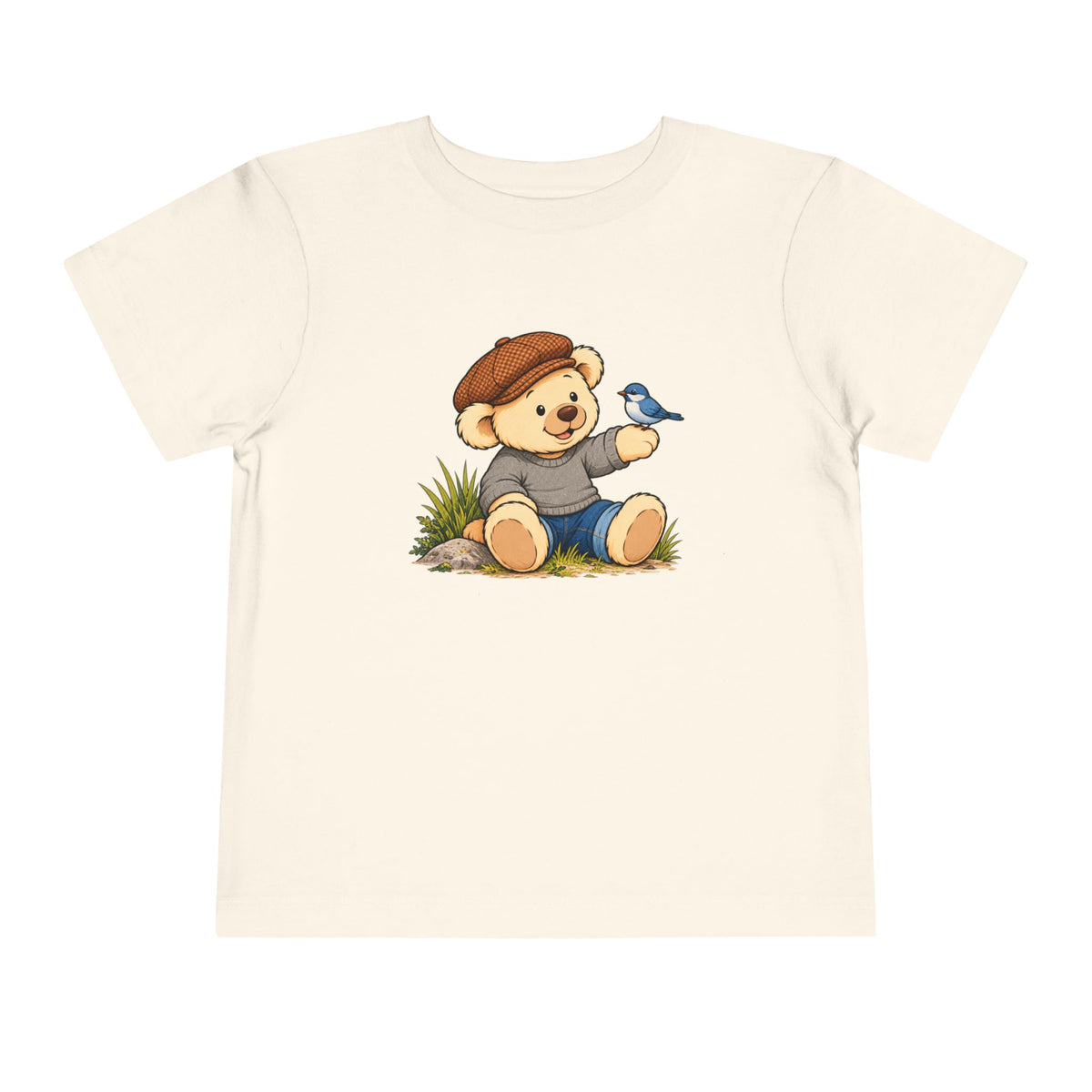 Blue Bird Pickles toddler tee in Natural, front view