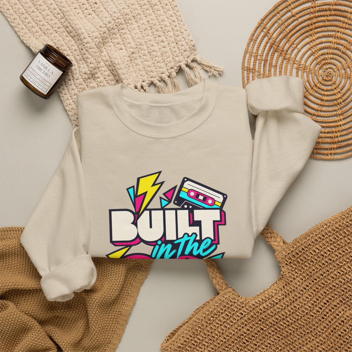 Built in the 80s. Still Solid Crewneck Sweatshirt in Sand, styled flat lay