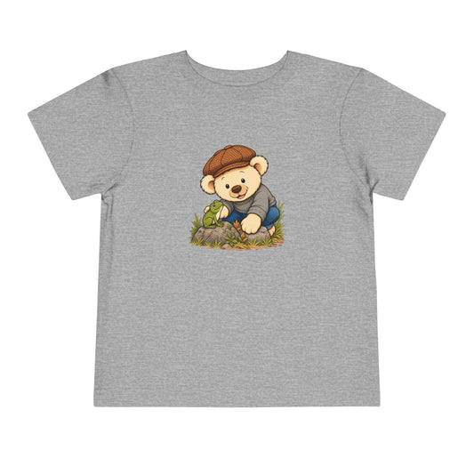 Frog Pickles toddler tee in Athletic Heather, front view