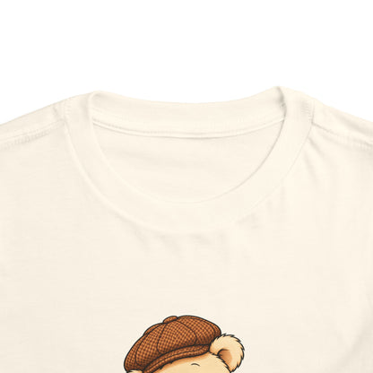 Frog Pickles toddler tee in Natural, close-up of neckline and print