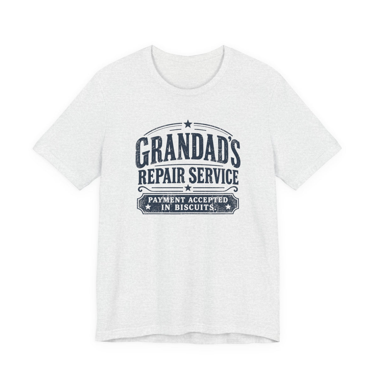 Grandad's Repair Service tee in ash, front