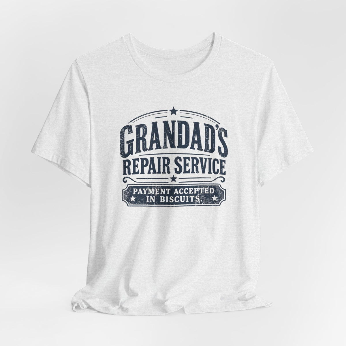 Ash Grandad's Repair Service tee, lifestyle shot