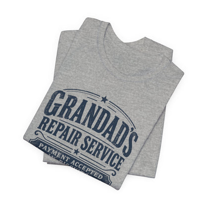 Folded athletic heather Grandad's Repair Service tee