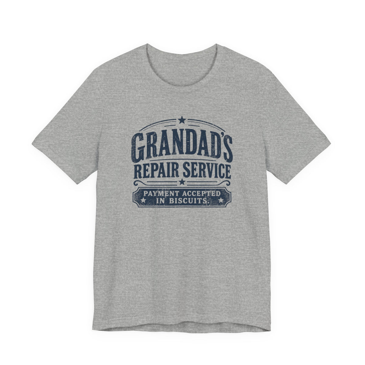 Grandad's Repair Service tee in athletic heather, front