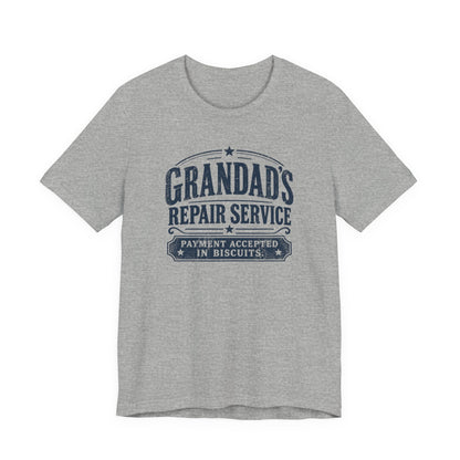 Grandad's Repair Service tee in athletic heather, front