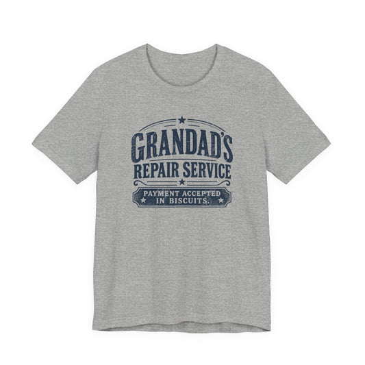 Grandad's Repair Service tee in athletic heather, front