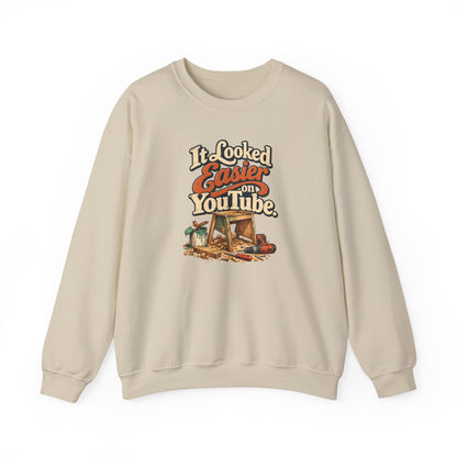 It Looked Easier On YouTube crewneck sweatshirt in sand, front