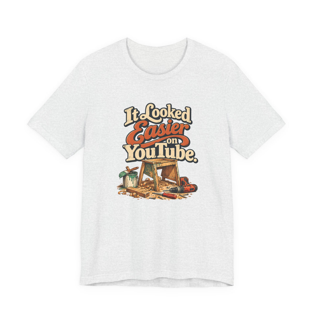 It Looked Easier On YouTube retro lettering tee in ash, front