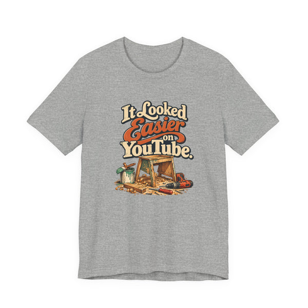 It Looked Easier On YouTube retro lettering tee in athletic heather, front