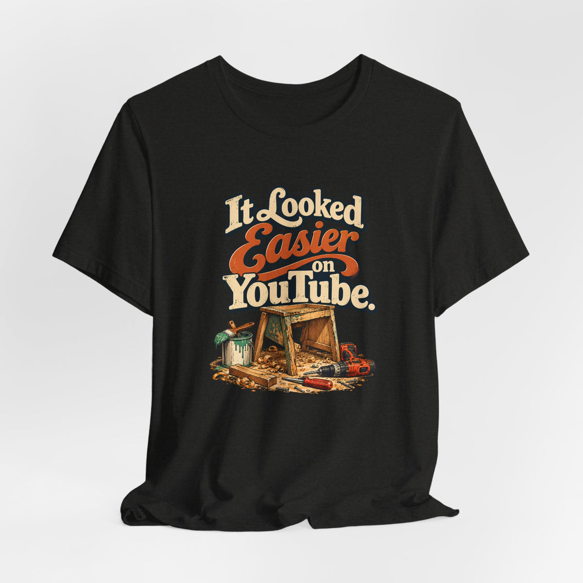 Black heather It Looked Easier On YouTube tee, lifestyle shot