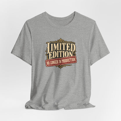 Limited Edition No Longer In Production funny tee in Athletic Heather, lifestyle shot