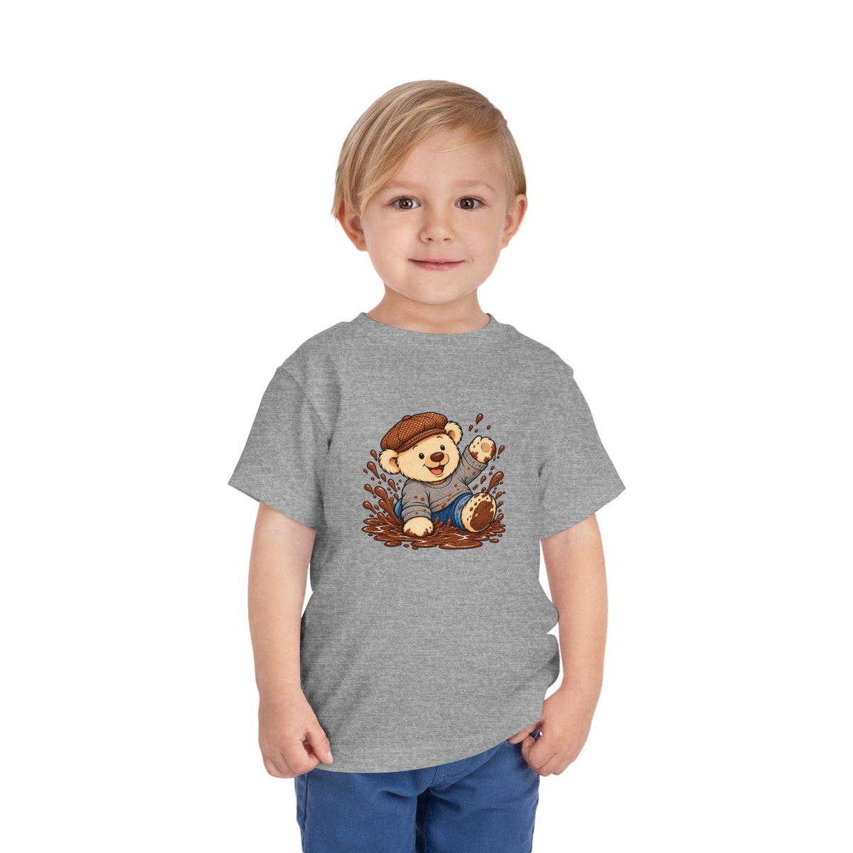 Mucky Pickles toddler tee in Athletic Heather, worn by a toddler