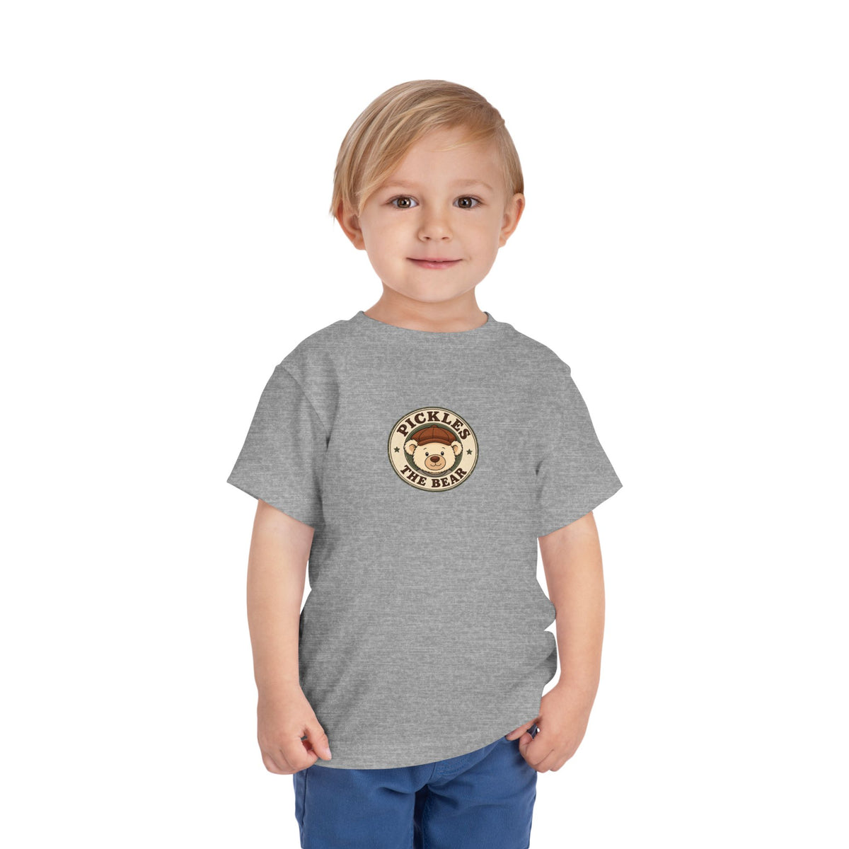 Original Pickles toddler tee in Athletic Heather, worn by a toddler