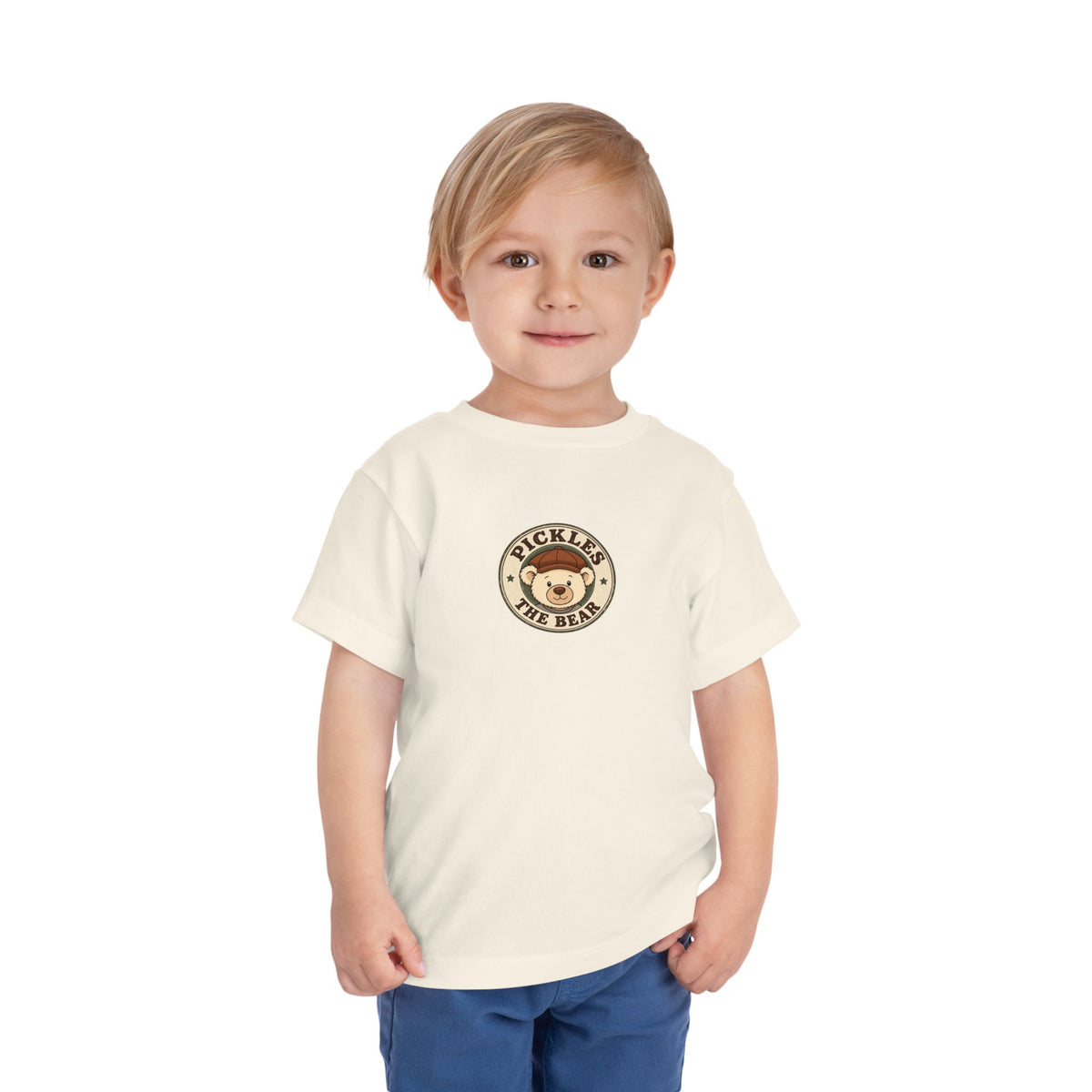 Original Pickles toddler tee in Natural, worn by a toddler