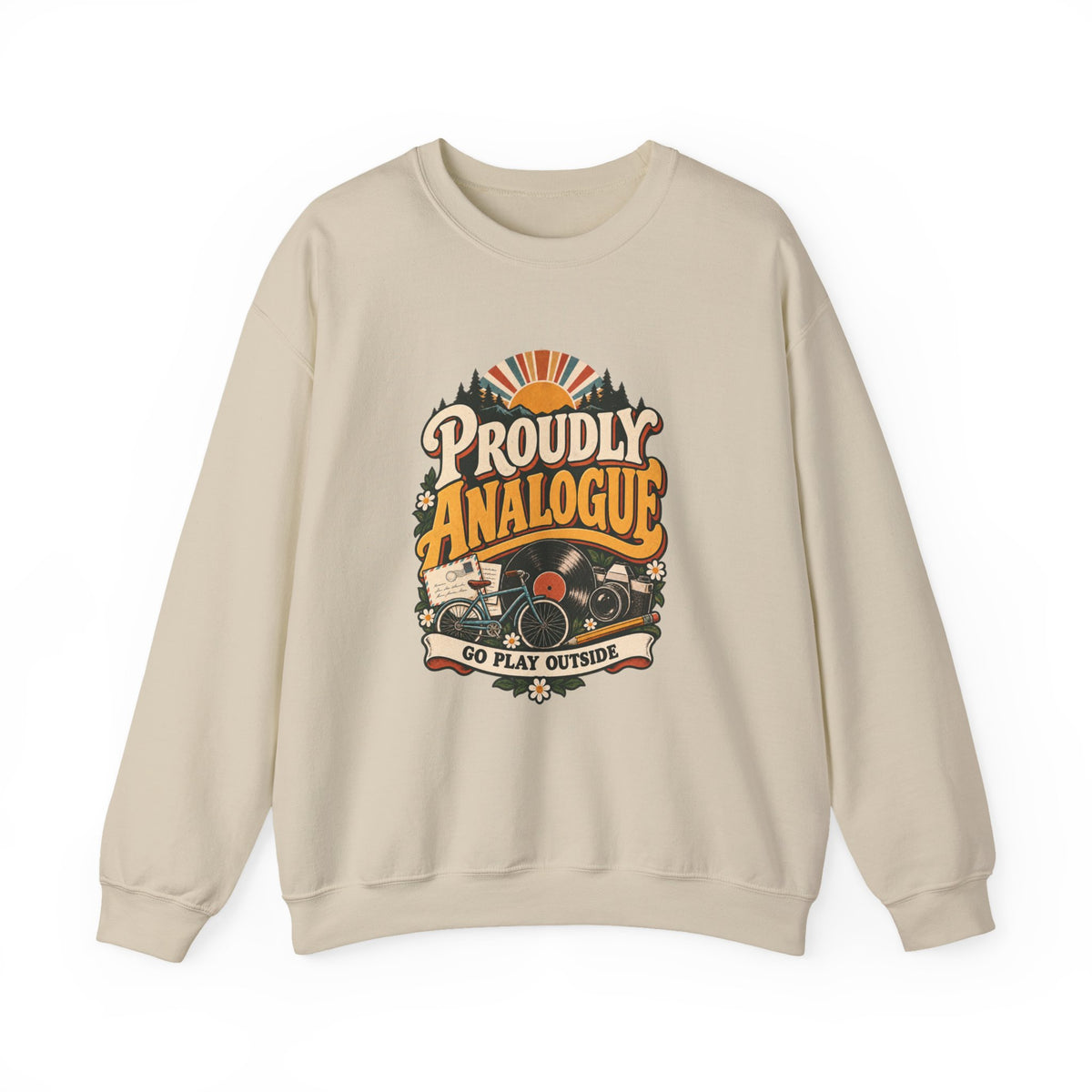 Proudly Analogue Crewneck Sweatshirt in Sand, front view