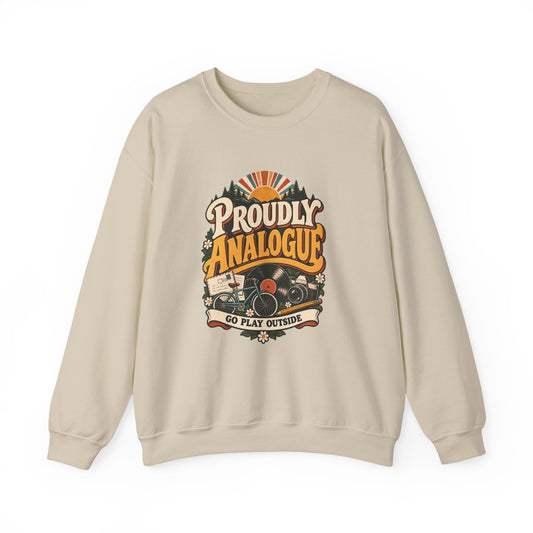 Proudly Analogue Crewneck Sweatshirt in Sand, front view