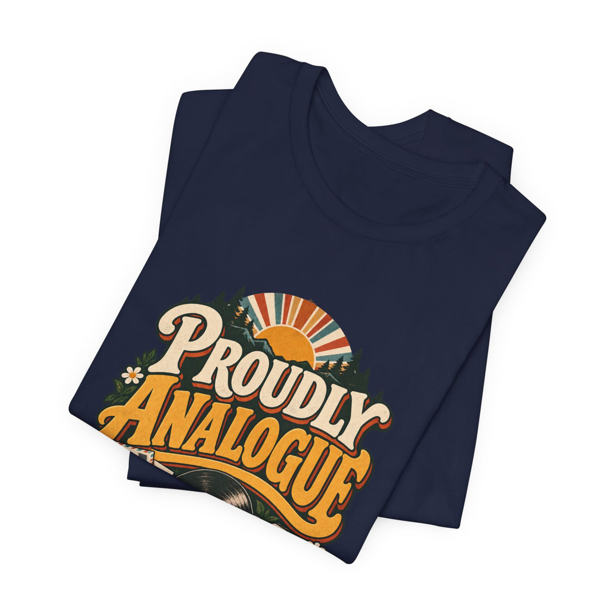 Proudly Analogue Go Play Outside retro tee in Navy, folded