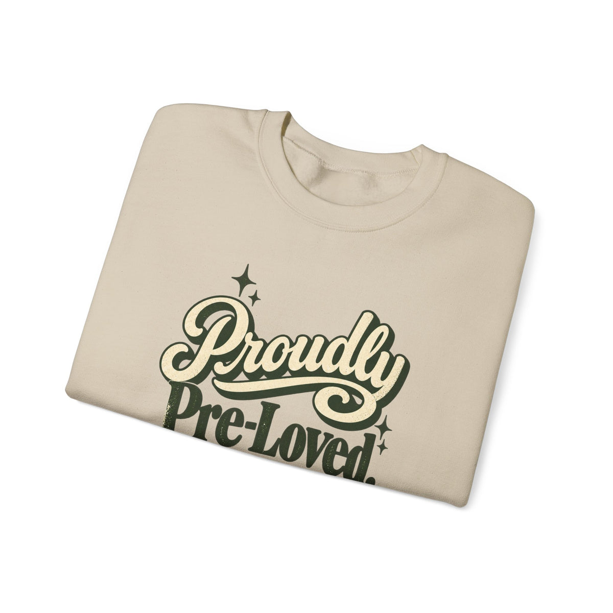 Proudly Pre-Loved Crewneck Sweatshirt in Sand, folded view