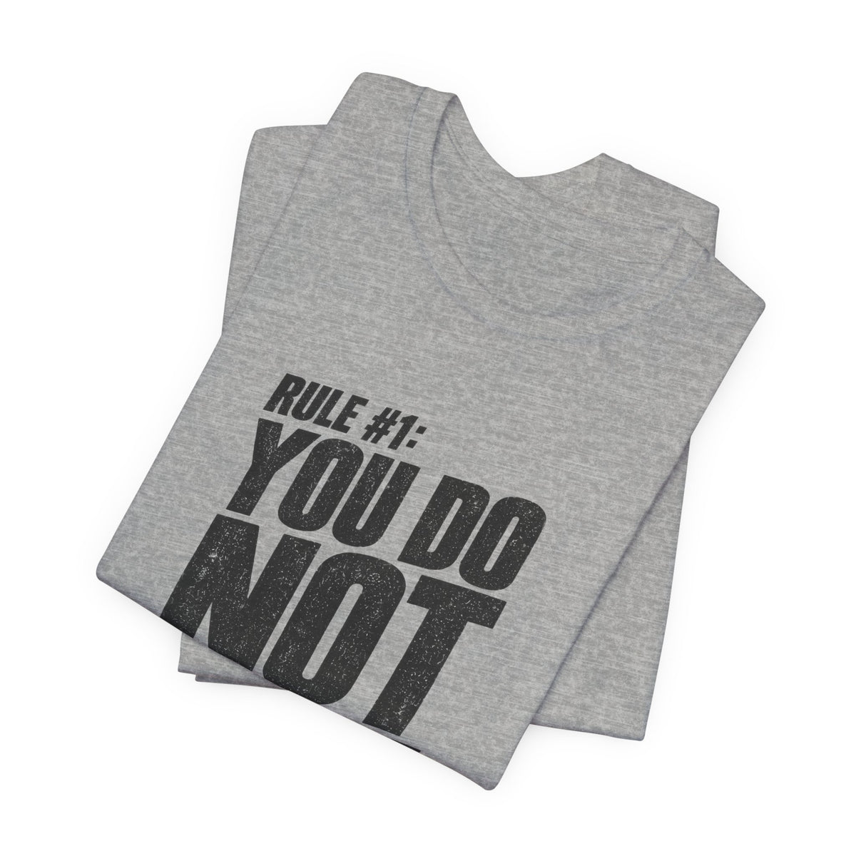 Rule #1 You Do Not Talk About The No Wobble Club funny tee in Athletic Heather, folded
