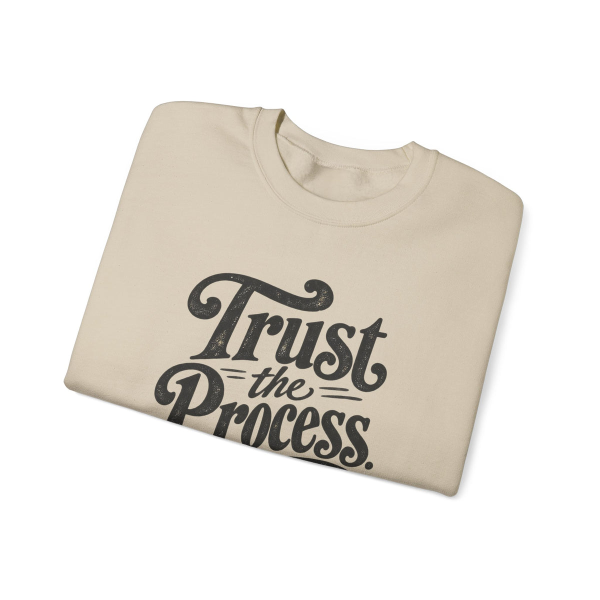 Trust The Process Crewneck Sweatshirt in Sand, folded view