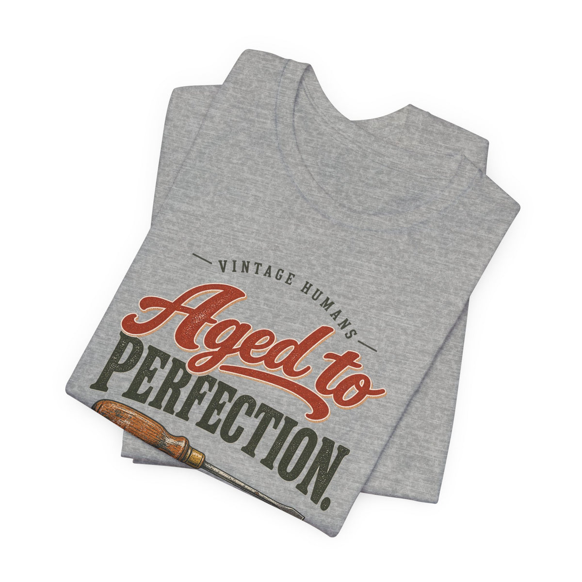 Vintage Humans Aged To Perfection funny tee in Athletic Heather, folded