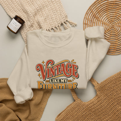 Vintage Like My Furniture Crewneck Sweatshirt in Sand, styled flat lay
